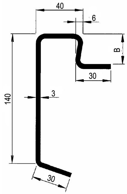 Výška profilu H = 140 mm
Tloušťka podlahy B = 27 mm
Tloušťka materiálu C = 3 mm
Délka profilu L = 7500 mm
